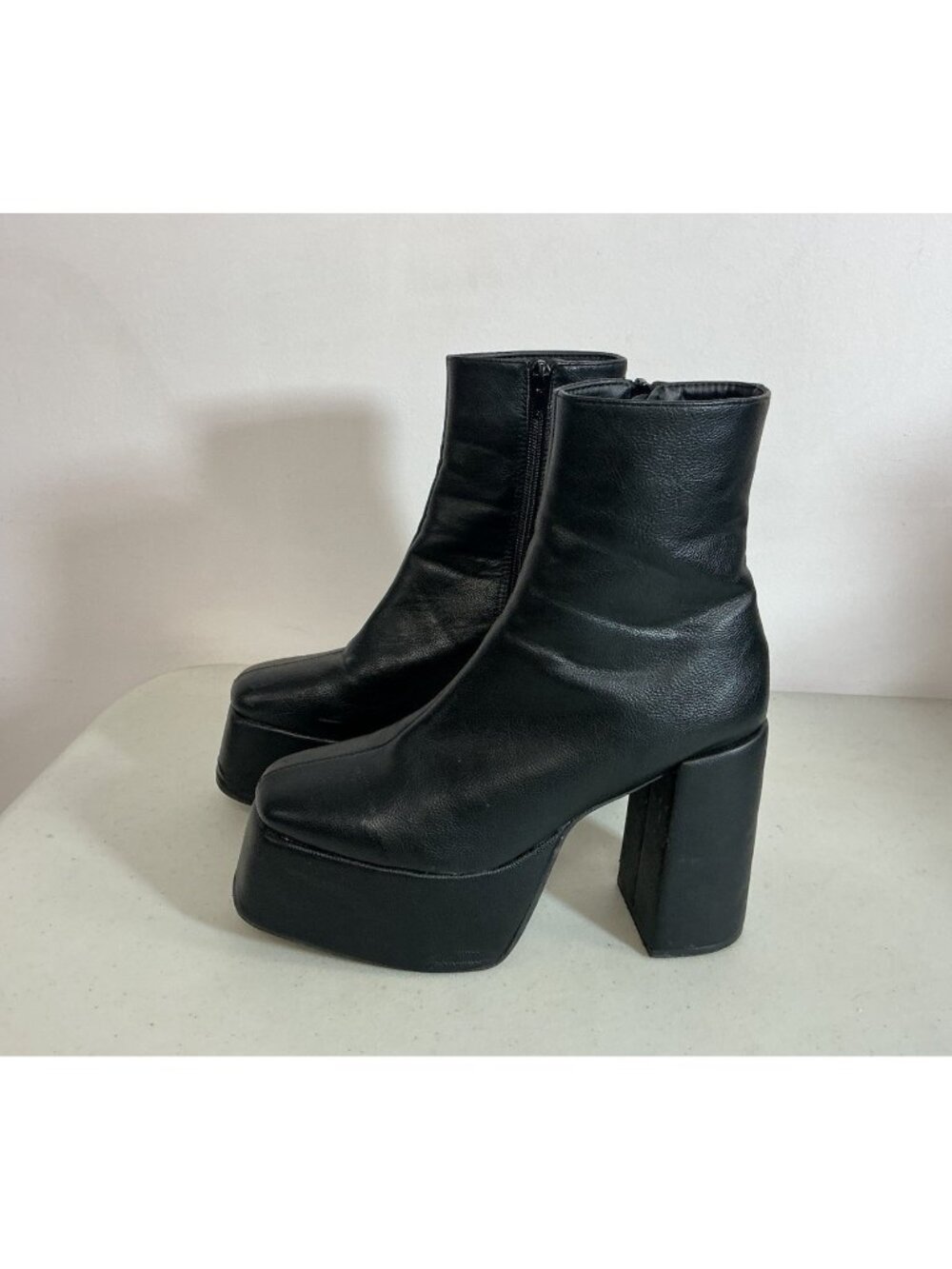 Y2K Platform Black Leather Boots Punk Grunge Goth Womans 7